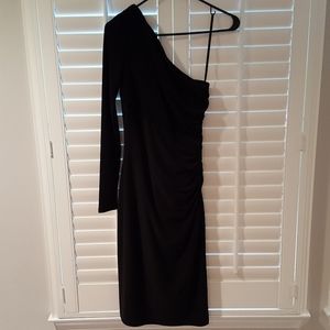 Ralph Lauren Size 2 (L) 41" One Sleeve Black Dress